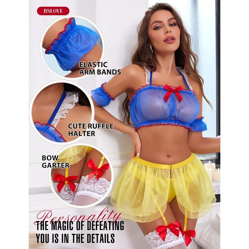 Sexy Princess Lingerie Set Mesh Costume Role Play Halloween Cosplay - Picture 4 of 5